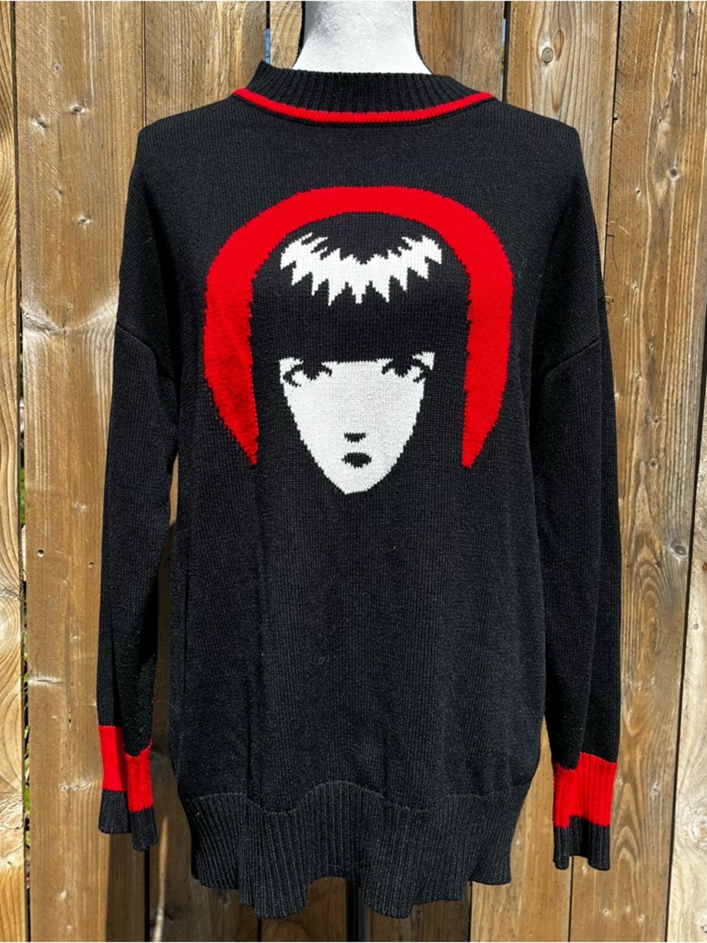 Dollskill Emily the Strange Black & Red Graphic Knit Sweater - Women's Pullover